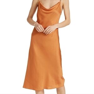 L'agence Womens NYLA Cowl Neck Midi  Dress 100% Silk Bronze Color sz 2 New